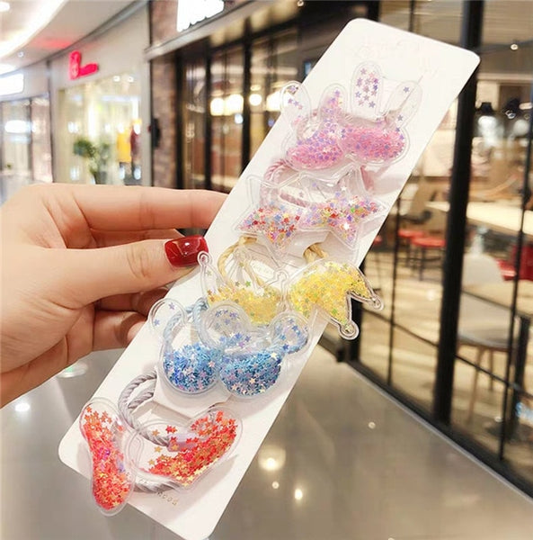 1set Kawaii Cartoon Princess Women Girls Kids Elastic Hair Rubber Bands Accessories Tie Hair Rope Headdress Gift Scrunchies