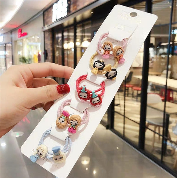 1set Kawaii Cartoon Princess Women Girls Kids Elastic Hair Rubber Bands Accessories Tie Hair Rope Headdress Gift Scrunchies