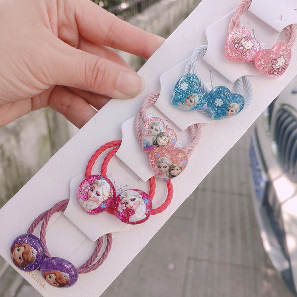 1set Kawaii Cartoon Princess Women Girls Kids Elastic Hair Rubber Bands Accessories Tie Hair Rope Headdress Gift Scrunchies