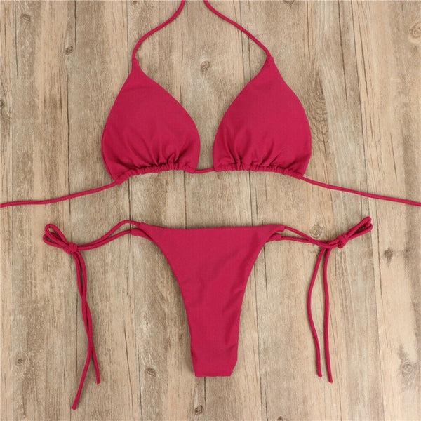 2pcs Sexy Women Summer Swimwear Bikini Set Bra Tie Side G-String Thong Beach Triangle Suit Swimsuit Bathing Suit Swimming Suit