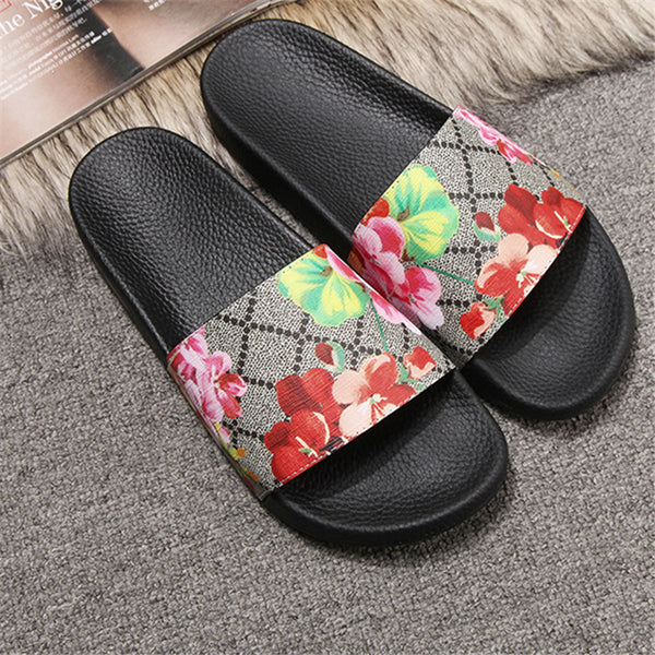 Enplei Summer Women Slippers Luxury Leather Star Floral Roman Sandals Outdoor Non-Slip Beach Shoes Size 36-45