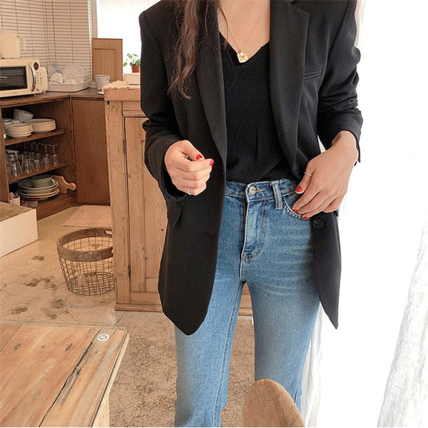 Aelegantmis Spring New Fashion Blazer Jacket Women Casual Pockets Long Sleeve Work Suit Coat Office Lady Solid Slim Blazers 2020