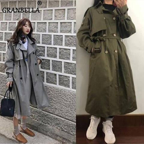 5 Colors spring casual loose cotton trench coat with sashes oversize double breasted vintage cloak overcoats windbreaker