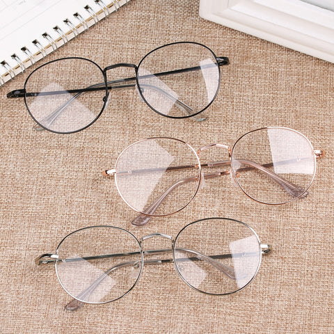 New Fashion Round Glasses for Women Men Vintage Classic Metal Flat Mirror Optical Spectacles Frame Unisex Vision Care Eyeglasses