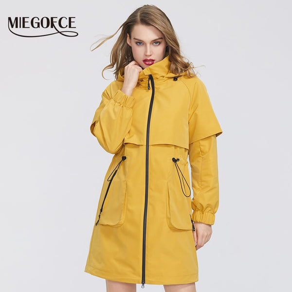 MIEGOFCE 2020 New Spring Women Coat Jacket Windproof Windbreaker Fashion Medium-length Loose Classic Model Fitted Zipper Pockets