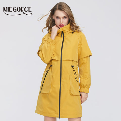 MIEGOFCE 2020 New Spring Women Coat Jacket Windproof Windbreaker Fashion Medium-length Loose Classic Model Fitted Zipper Pockets