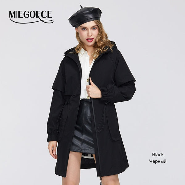 MIEGOFCE 2020 New Spring Women Coat Jacket Windproof Windbreaker Fashion Medium-length Loose Classic Model Fitted Zipper Pockets