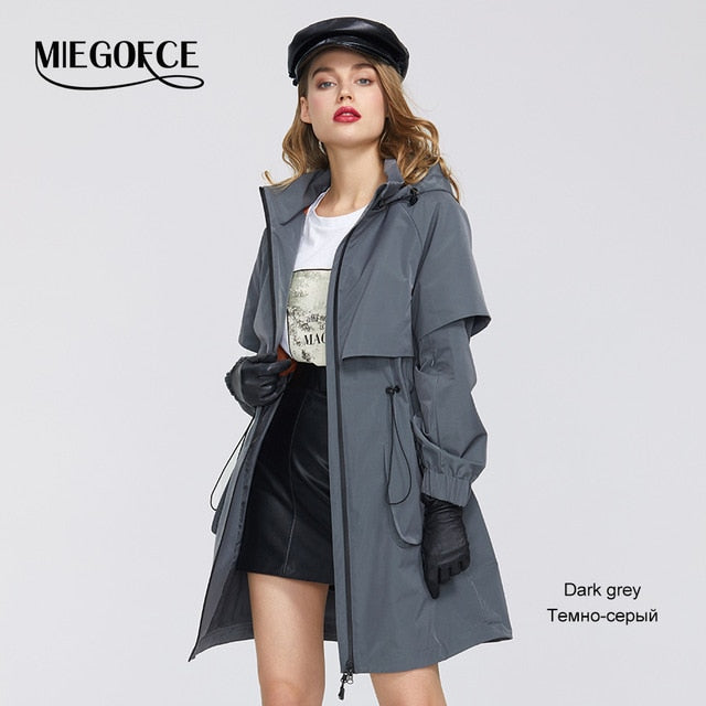 MIEGOFCE 2020 New Spring Women Coat Jacket Windproof Windbreaker Fashion Medium-length Loose Classic Model Fitted Zipper Pockets