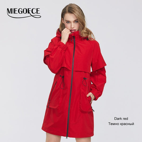 MIEGOFCE 2020 New Spring Women Coat Jacket Windproof Windbreaker Fashion Medium-length Loose Classic Model Fitted Zipper Pockets