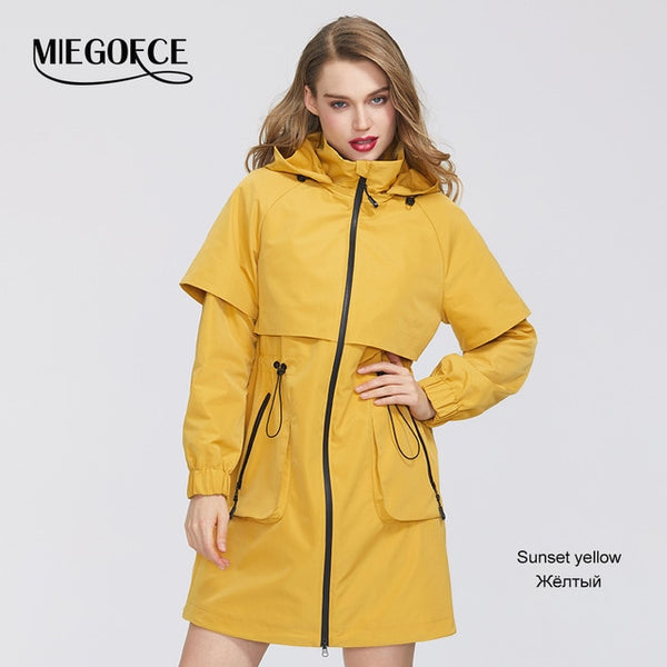 MIEGOFCE 2020 New Spring Women Coat Jacket Windproof Windbreaker Fashion Medium-length Loose Classic Model Fitted Zipper Pockets