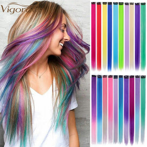 Vigorous Long Straight Clip In One Piece Hair Extensions 20 Inch Synthetic Two Tone Fake Hair for Women Girls