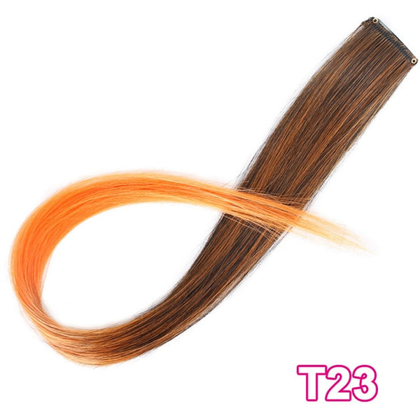 Vigorous Long Straight Clip In One Piece Hair Extensions 20 Inch Synthetic Two Tone Fake Hair for Women Girls