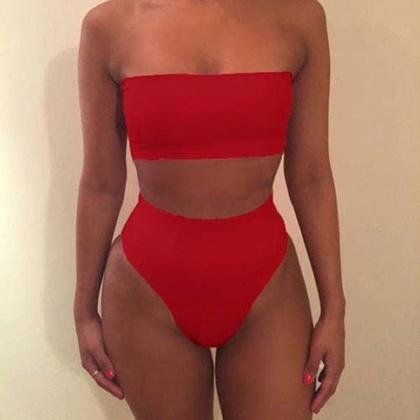 Women Sexy Bikini Set Off Shoulder Wrapped Chest Solid Push Beachwear No Swimwear Swimsuit Bandage Pad Up A4Z0