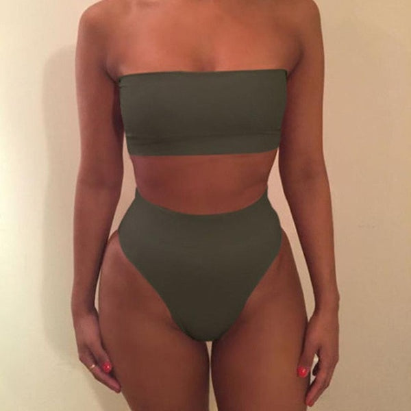 Women Sexy Bikini Set Off Shoulder Wrapped Chest Solid Push Beachwear No Swimwear Swimsuit Bandage Pad Up A4Z0