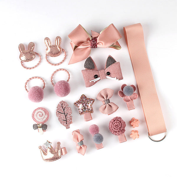 18 Pcs hair clip set Cute Hair Accessories Girl cartoon hair clip headwear Bow Flower animal Hairpin hair ring Elastic Headdress