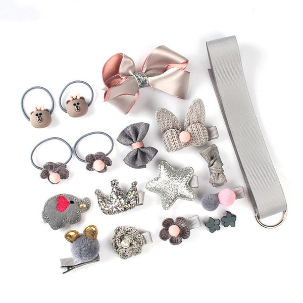 18 Pcs hair clip set Cute Hair Accessories Girl cartoon hair clip headwear Bow Flower animal Hairpin hair ring Elastic Headdress