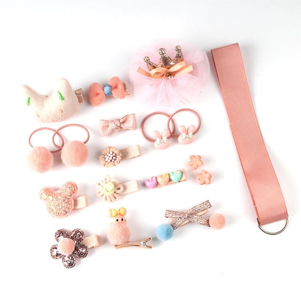 18 Pcs hair clip set Cute Hair Accessories Girl cartoon hair clip headwear Bow Flower animal Hairpin hair ring Elastic Headdress