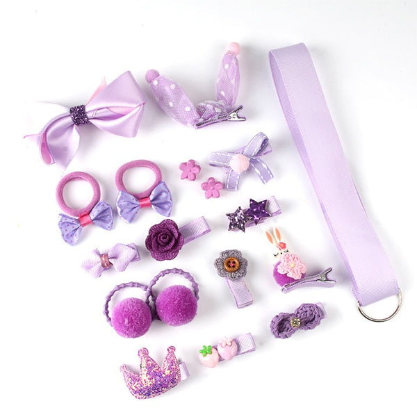 18 Pcs hair clip set Cute Hair Accessories Girl cartoon hair clip headwear Bow Flower animal Hairpin hair ring Elastic Headdress