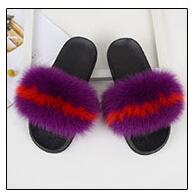 Fur slippers  Fox Fur Female Summer Outer Wear Korean Version of the Fashion Flat Wild Red Sandals women shoes Fluffy sandals