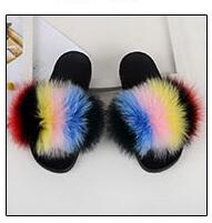 Fur slippers  Fox Fur Female Summer Outer Wear Korean Version of the Fashion Flat Wild Red Sandals women shoes Fluffy sandals