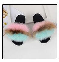 Fur slippers  Fox Fur Female Summer Outer Wear Korean Version of the Fashion Flat Wild Red Sandals women shoes Fluffy sandals