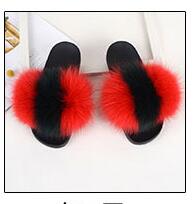 Fur slippers  Fox Fur Female Summer Outer Wear Korean Version of the Fashion Flat Wild Red Sandals women shoes Fluffy sandals