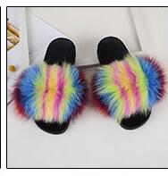 Fur slippers  Fox Fur Female Summer Outer Wear Korean Version of the Fashion Flat Wild Red Sandals women shoes Fluffy sandals