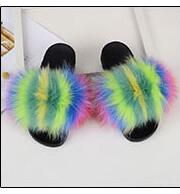 Fur slippers  Fox Fur Female Summer Outer Wear Korean Version of the Fashion Flat Wild Red Sandals women shoes Fluffy sandals