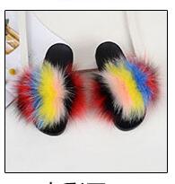 Fur slippers  Fox Fur Female Summer Outer Wear Korean Version of the Fashion Flat Wild Red Sandals women shoes Fluffy sandals