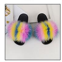 Fur slippers  Fox Fur Female Summer Outer Wear Korean Version of the Fashion Flat Wild Red Sandals women shoes Fluffy sandals