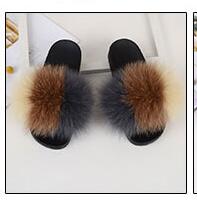 Fur slippers  Fox Fur Female Summer Outer Wear Korean Version of the Fashion Flat Wild Red Sandals women shoes Fluffy sandals