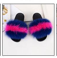 Fur slippers  Fox Fur Female Summer Outer Wear Korean Version of the Fashion Flat Wild Red Sandals women shoes Fluffy sandals