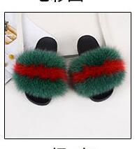 Fur slippers  Fox Fur Female Summer Outer Wear Korean Version of the Fashion Flat Wild Red Sandals women shoes Fluffy sandals