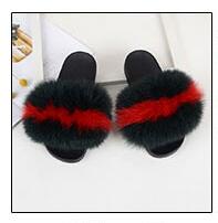 Fur slippers  Fox Fur Female Summer Outer Wear Korean Version of the Fashion Flat Wild Red Sandals women shoes Fluffy sandals