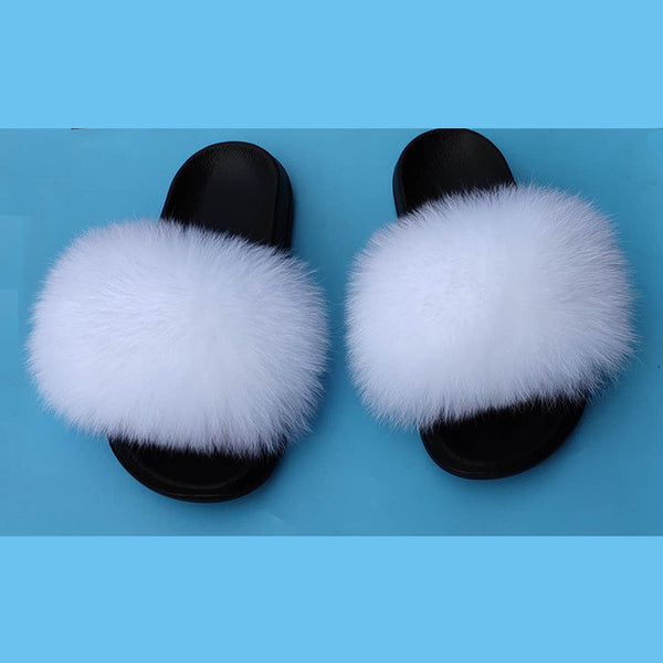 Fur slippers  Fox Fur Female Summer Outer Wear Korean Version of the Fashion Flat Wild Red Sandals women shoes Fluffy sandals