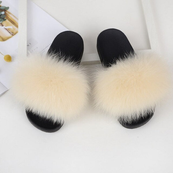 Fur slippers  Fox Fur Female Summer Outer Wear Korean Version of the Fashion Flat Wild Red Sandals women shoes Fluffy sandals