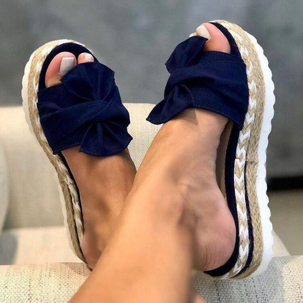 Slippers Women Summer Sandals Woman 2020 Femmes Chaussures Chanclas Mujer Platform Slides Bow Outside Flip-flops Yellow Wedge