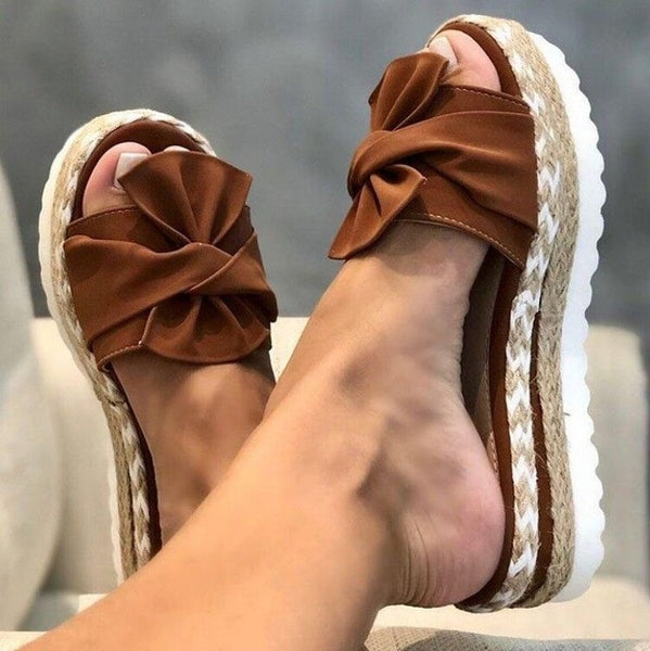 Slippers Women Summer Sandals Woman 2020 Femmes Chaussures Chanclas Mujer Platform Slides Bow Outside Flip-flops Yellow Wedge