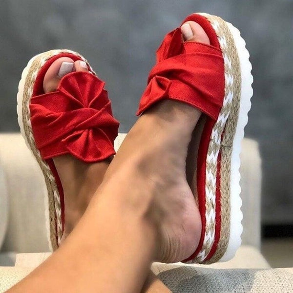 Slippers Women Summer Sandals Woman 2020 Femmes Chaussures Chanclas Mujer Platform Slides Bow Outside Flip-flops Yellow Wedge