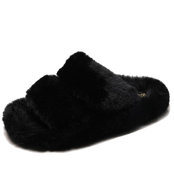 Women Fur Slippers Furry Fuzzy Home Slippers Ladies Slip on Indoor Slides Soft Thick Bottom Fluffy Slippers Warm Shoes Flats New