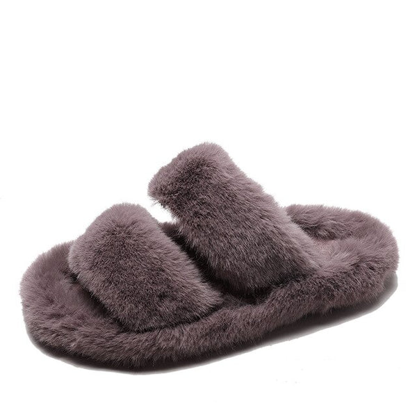 Women Fur Slippers Furry Fuzzy Home Slippers Ladies Slip on Indoor Slides Soft Thick Bottom Fluffy Slippers Warm Shoes Flats New