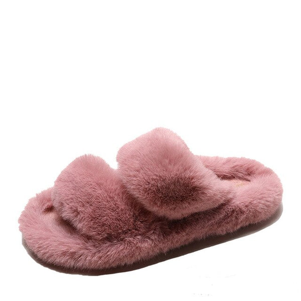 Women Fur Slippers Furry Fuzzy Home Slippers Ladies Slip on Indoor Slides Soft Thick Bottom Fluffy Slippers Warm Shoes Flats New