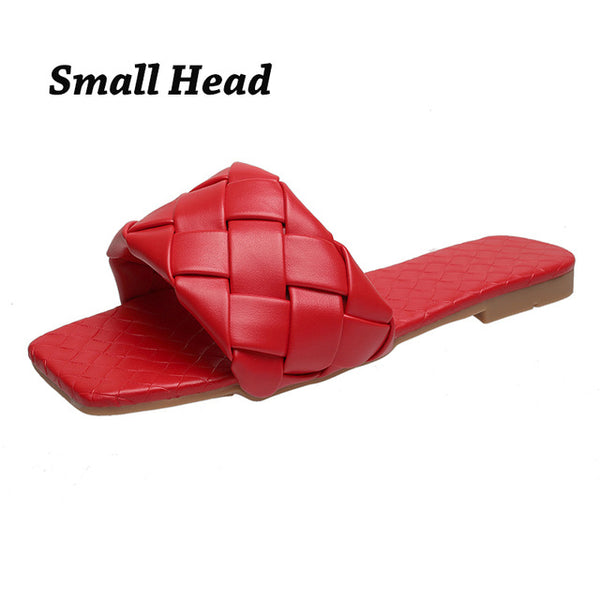 Rimocy Red Leather Weaving Beach Slippers Women Summer Casual Open Toe Flat Heel Sandals Woman Comfortable Outdoor Slides Mujer