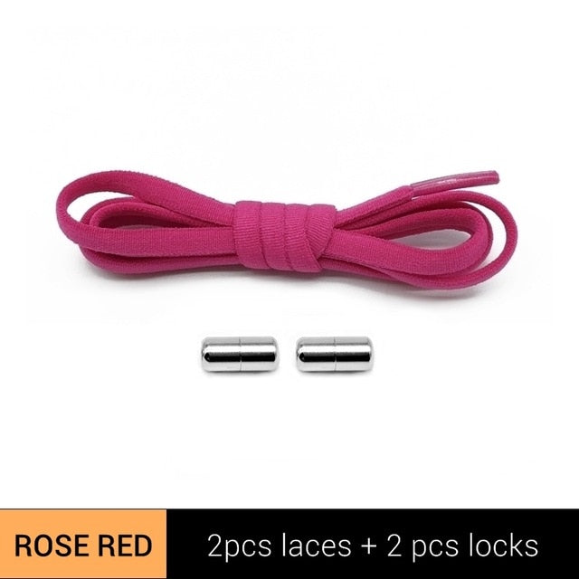 1Pair Metal Lock Shoelaces Round Elastic Shoe Laces Special No Tie Shoelace  for Men Women Lacing Rubber Zapatillas