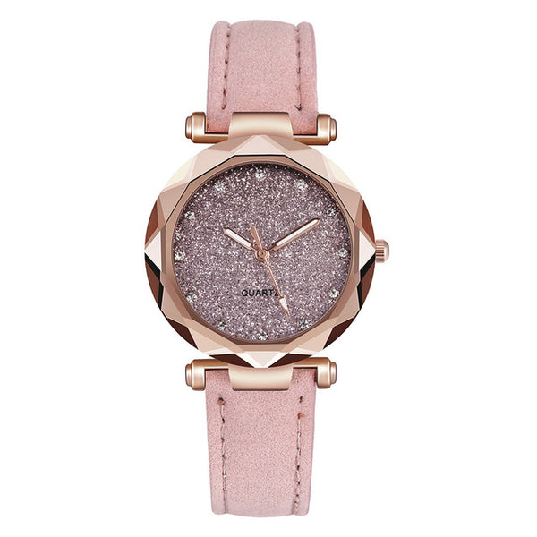 Casual Women Romantic Starry Sky Wrist Watch Leather Rhinestone Designer Ladies Clock Simple Dress Gfit Montre Femme