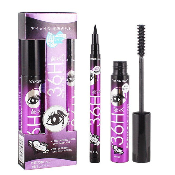 2 in 1 Eye Mackup Set Black Mascara Eye Makeup Pen Lasting Fashion Eyeliner Suit 36H Set Women Extension Sweatproof Waterproof