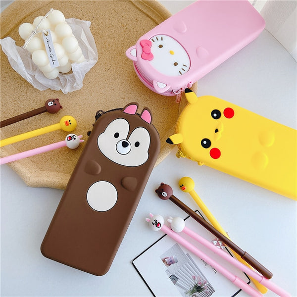 Silicone Cartoon Frog Pencil Case Stationery Kawaii Pencil Bag School Office Supplies Students Gifts Cosmetic Bags Mackup Cases