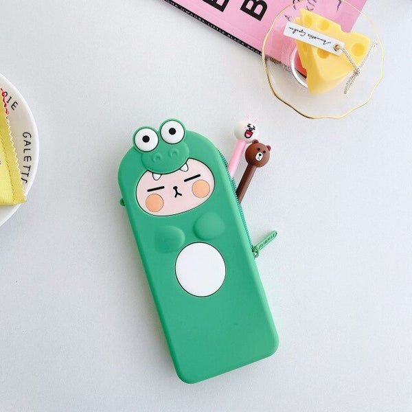 Silicone Cartoon Frog Pencil Case Stationery Kawaii Pencil Bag School Office Supplies Students Gifts Cosmetic Bags Mackup Cases