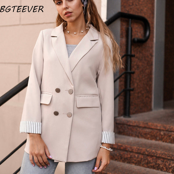 Casual Double Breasted Women Jackets Notched Collar Spring Women Blazer Jacket Autumn Female Outerwear Elegant Ladies Coat 2020