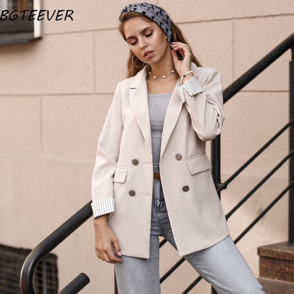 Casual Double Breasted Women Jackets Notched Collar Spring Women Blazer Jacket Autumn Female Outerwear Elegant Ladies Coat 2020